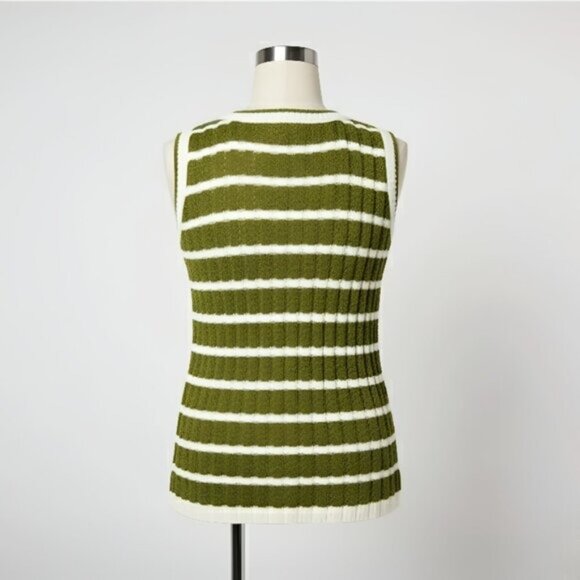 NWOT Joan Rivers Olive Striped Cotton Crochet Sweater Tank L - Picture 9 of 15